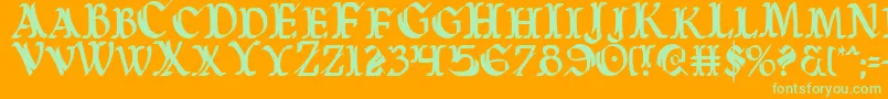 WarsOfAsgardCondensed-Schriftart – Grüne Schriften auf orangefarbenem Hintergrund