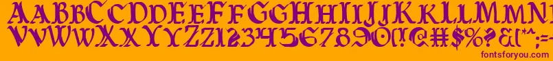 Fonte WarsOfAsgardCondensed – fontes roxas em um fundo laranja