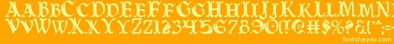 WarsOfAsgardCondensed-Schriftart – Gelbe Schriften auf orangefarbenem Hintergrund
