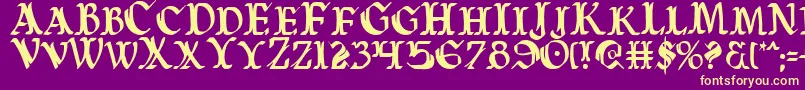 WarsOfAsgardCondensed-Schriftart – Gelbe Schriften auf violettem Hintergrund