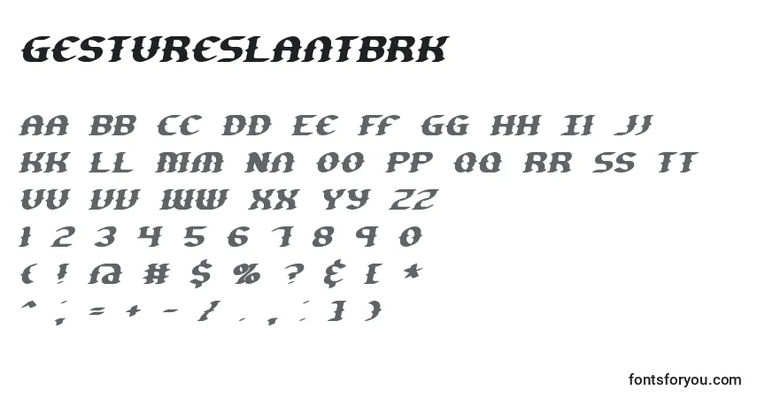 A fonte GestureSlantBrk – alfabeto, números, caracteres especiais
