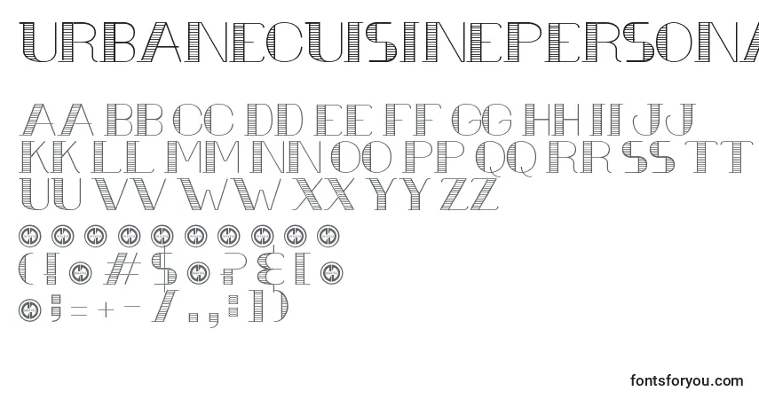 A fonte UrbaneCuisinePersonalUseOnly – alfabeto, números, caracteres especiais
