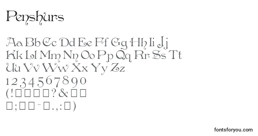 Czcionka Penshurs – alfabet, cyfry, specjalne znaki