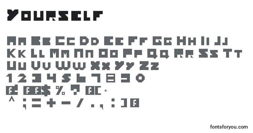 Yourself-fontti – aakkoset, numerot, erikoismerkit