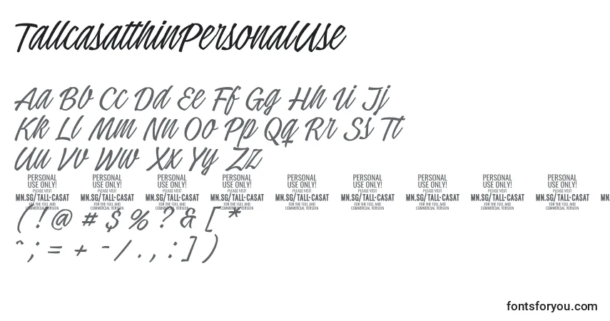 Czcionka TallcasatthinPersonalUse – alfabet, cyfry, specjalne znaki