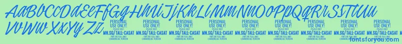 フォントTallcasatthinPersonalUse – 青い文字は緑の背景です。