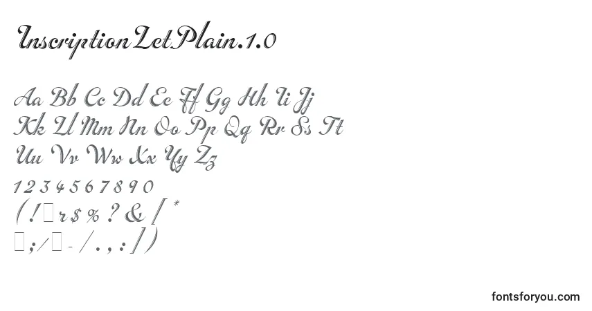 Czcionka InscriptionLetPlain.1.0 – alfabet, cyfry, specjalne znaki