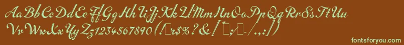 フォントInscriptionLetPlain.1.0 – 緑色の文字が茶色の背景にあります。