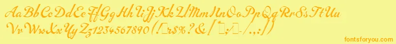 フォントInscriptionLetPlain.1.0 – オレンジの文字が黄色の背景にあります。