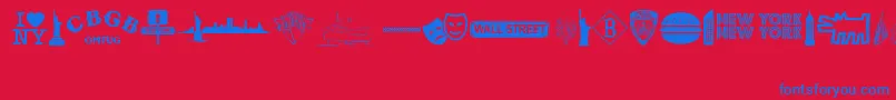 Saiba mais sobre a fonte NewYorkNewYork2 Fonte NewYorkNewYork2 – fontes azuis em um fundo vermelho
