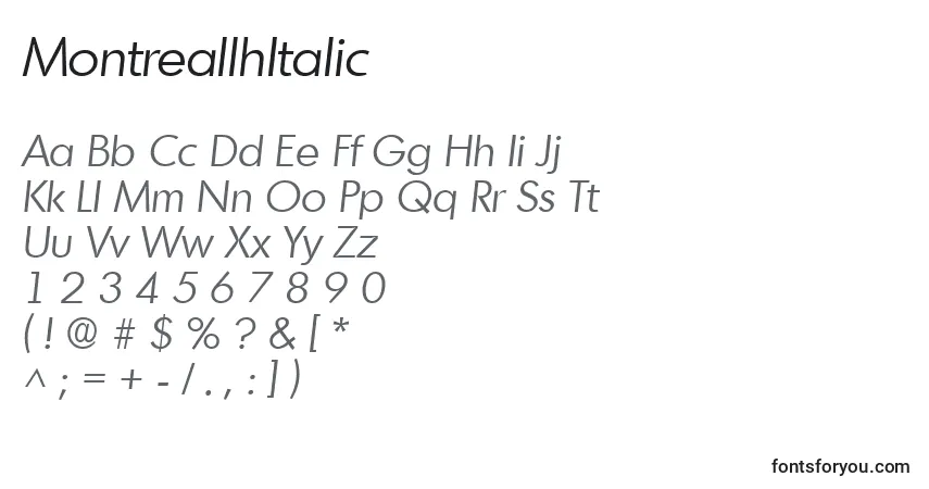Schriftart MontreallhItalic – Alphabet, Zahlen, spezielle Symbole
