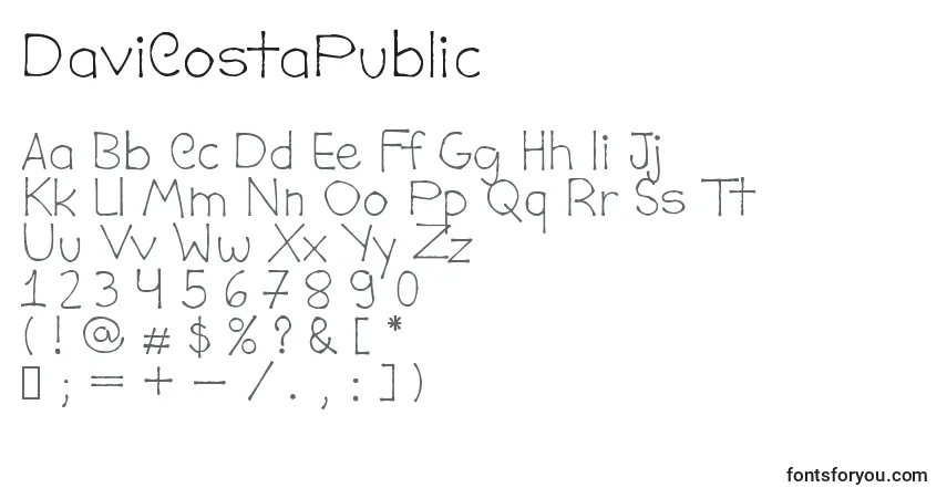 A fonte DaviCostaPublic – alfabeto, números, caracteres especiais