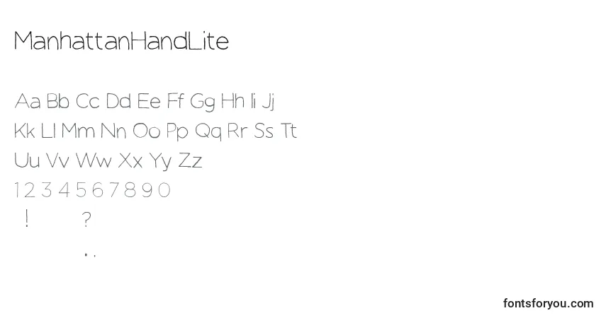 A fonte ManhattanHandLite – alfabeto, números, caracteres especiais