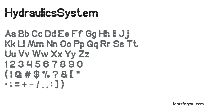 A fonte HydraulicsSystem – alfabeto, números, caracteres especiais