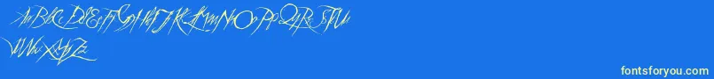 AThemeForMurder-Schriftart – Gelbe Schriften auf blauem Hintergrund