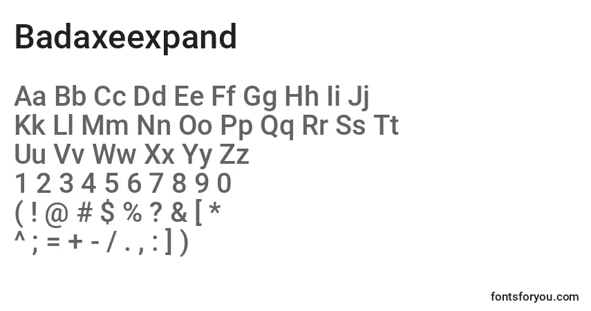 Badaxeexpand-fontti – aakkoset, numerot, erikoismerkit