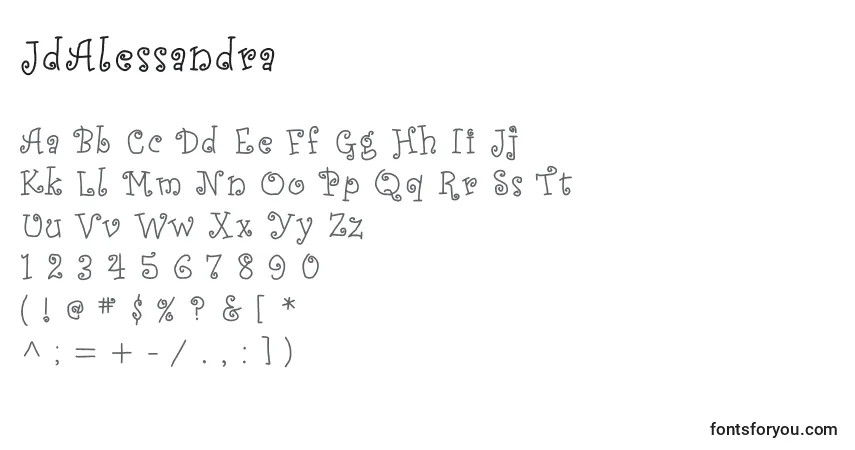 Schriftart JdAlessandra – Alphabet, Zahlen, spezielle Symbole