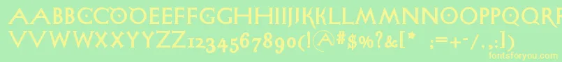 フォントSigismundodifanti – 黄色の文字が緑の背景にあります