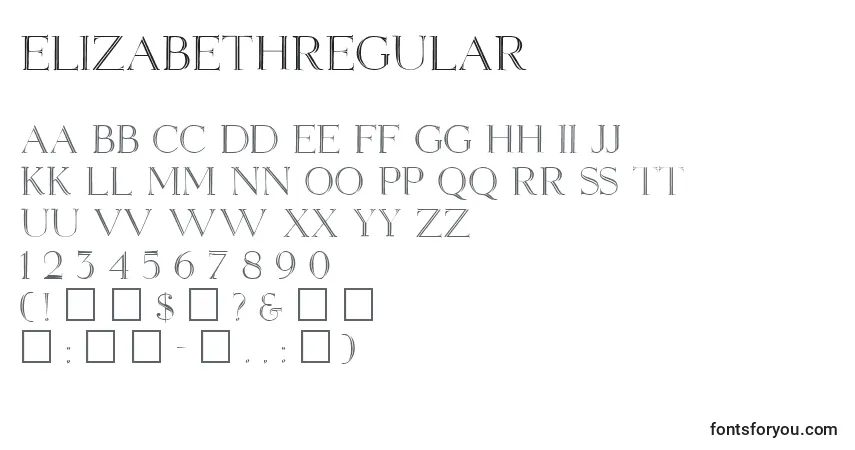Czcionka ElizabethRegular – alfabet, cyfry, specjalne znaki