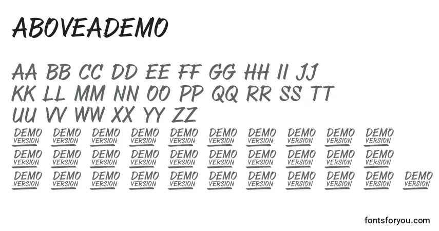 Schriftart AboveaDemo – Alphabet, Zahlen, spezielle Symbole