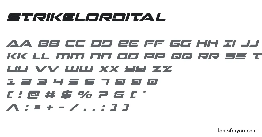 A fonte Strikelordital – alfabeto, números, caracteres especiais