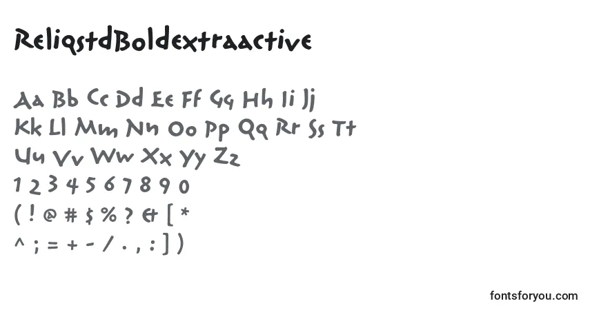 A fonte ReliqstdBoldextraactive – alfabeto, números, caracteres especiais