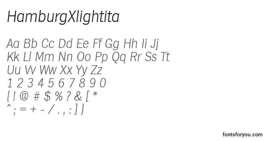 Czcionka HamburgXlightita – alfabet, cyfry, specjalne znaki
