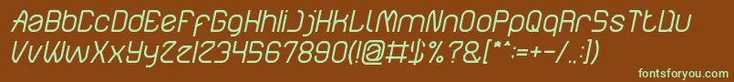 フォントElectroStaticRainItalic – 緑色の文字が茶色の背景にあります。