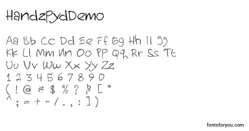 Schriftart HandzpydDemo – Alphabet, Zahlen, spezielle Symbole