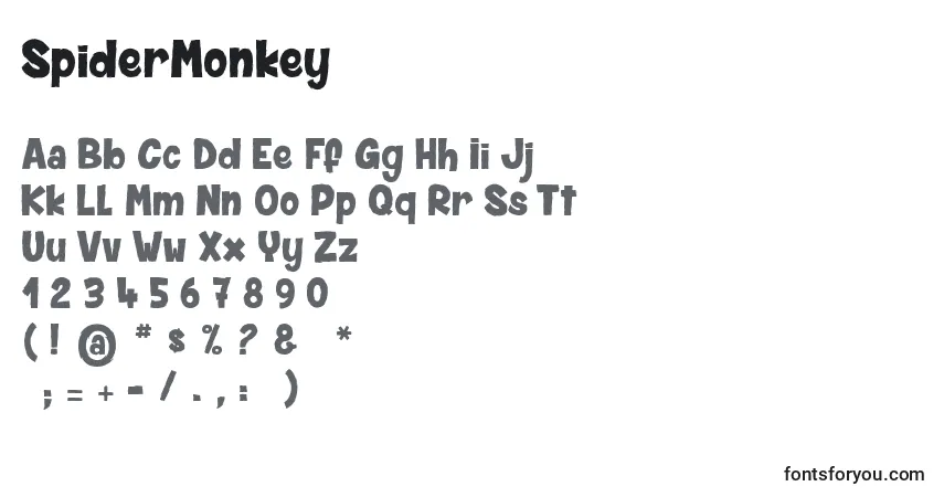 Schriftart SpiderMonkey – Alphabet, Zahlen, spezielle Symbole
