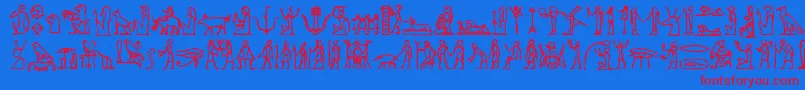 Hieroglify-Schriftart – Rote Schriften auf blauem Hintergrund