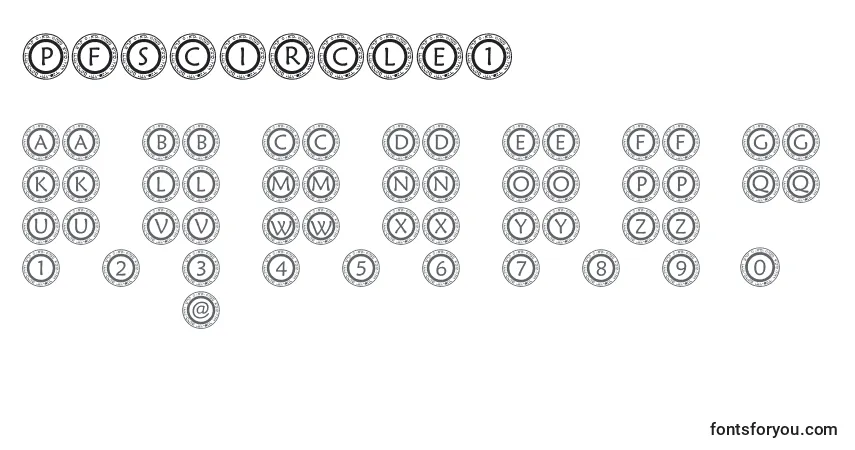 Czcionka PfScircle1 – alfabet, cyfry, specjalne znaki
