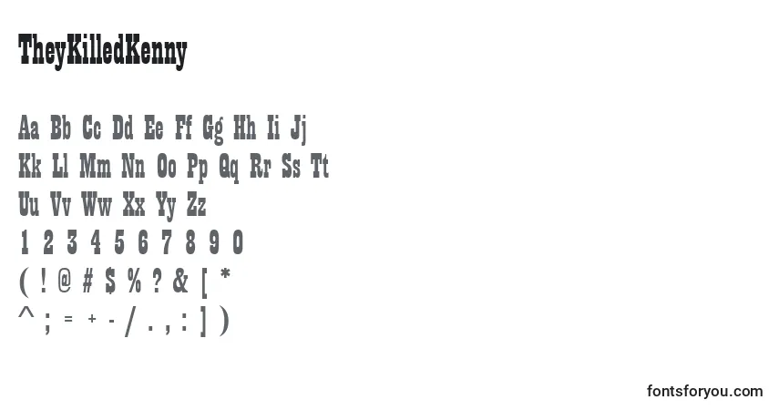 Schriftart TheyKilledKenny – Alphabet, Zahlen, spezielle Symbole