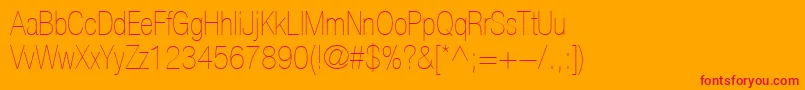 HelveticaLt27UltraLightCondensed-Schriftart – Rote Schriften auf orangefarbenem Hintergrund