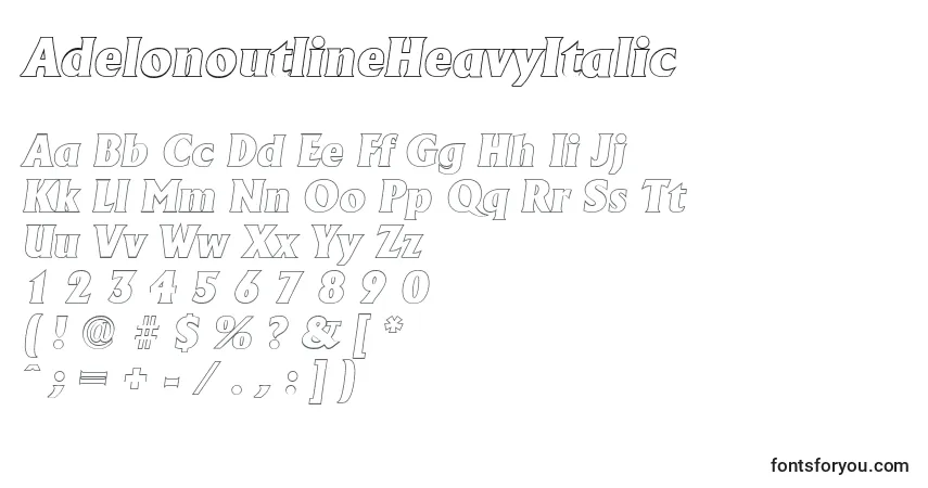 Fuente AdelonoutlineHeavyItalic - alfabeto, números, caracteres especiales