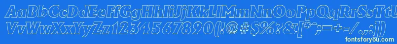 Fonte AdelonoutlineHeavyItalic – fontes amarelas em um fundo azul