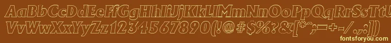 AdelonoutlineHeavyItalic-fontti – keltaiset fontit ruskealla taustalla