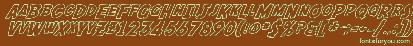 SfFedoraOutline-fontti – vihreät fontit ruskealla taustalla
