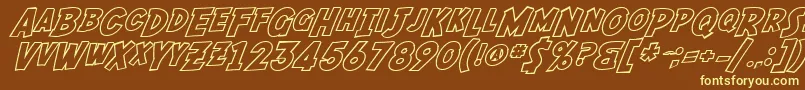 SfFedoraOutline-fontti – keltaiset fontit ruskealla taustalla