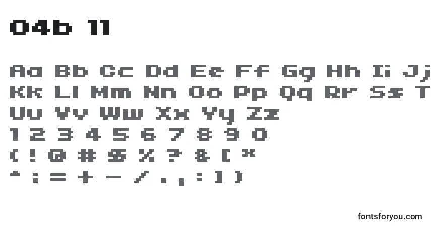 04b 11 -fontti – aakkoset, numerot, erikoismerkit