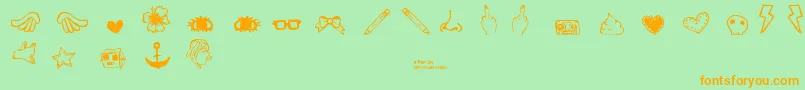 フォントDennePrettyshit – オレンジの文字が緑の背景にあります。