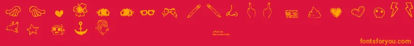 DennePrettyshit-Schriftart – Orangefarbene Schriften auf rotem Hintergrund