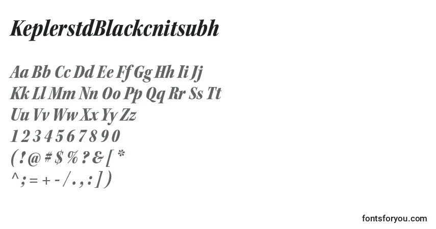 A fonte KeplerstdBlackcnitsubh – alfabeto, números, caracteres especiais