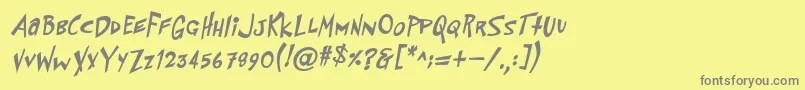 PfflyingsaucerBoldBoldItalic-fontti – harmaat kirjasimet keltaisella taustalla