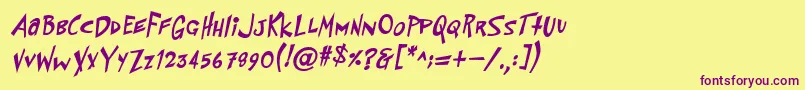 PfflyingsaucerBoldBoldItalic-Schriftart – Violette Schriften auf gelbem Hintergrund