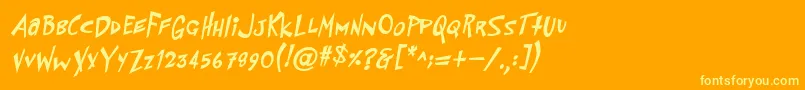 PfflyingsaucerBoldBoldItalic-fontti – keltaiset fontit oranssilla taustalla