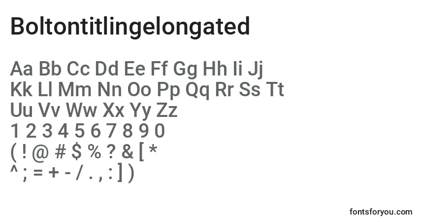 Schriftart Boltontitlingelongated – Alphabet, Zahlen, spezielle Symbole