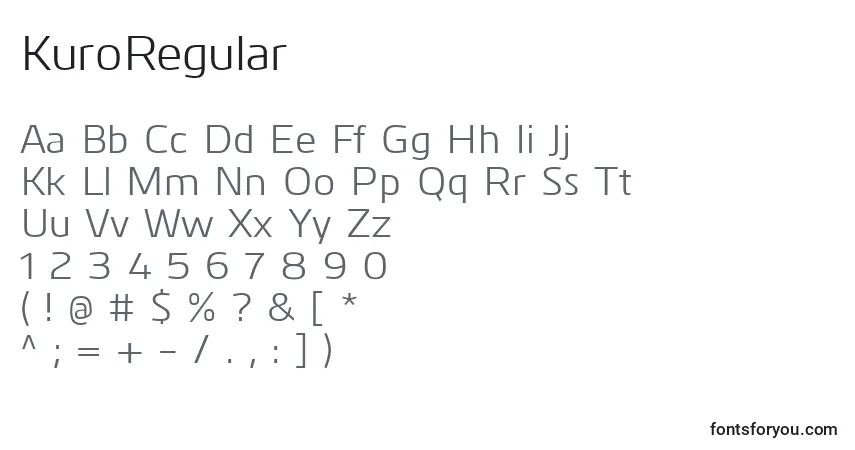 Czcionka KuroRegular – alfabet, cyfry, specjalne znaki