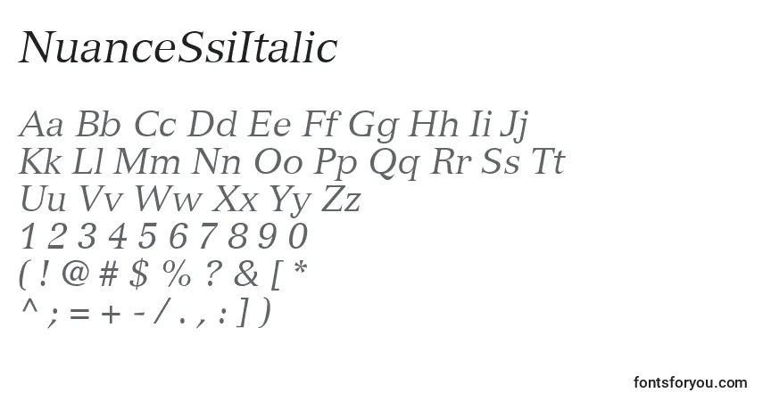 A fonte NuanceSsiItalic – alfabeto, números, caracteres especiais