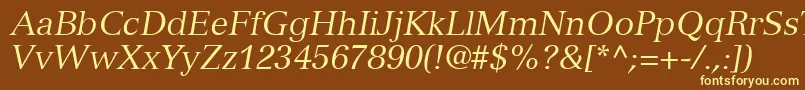 NuanceSsiItalic-fontti – keltaiset fontit ruskealla taustalla